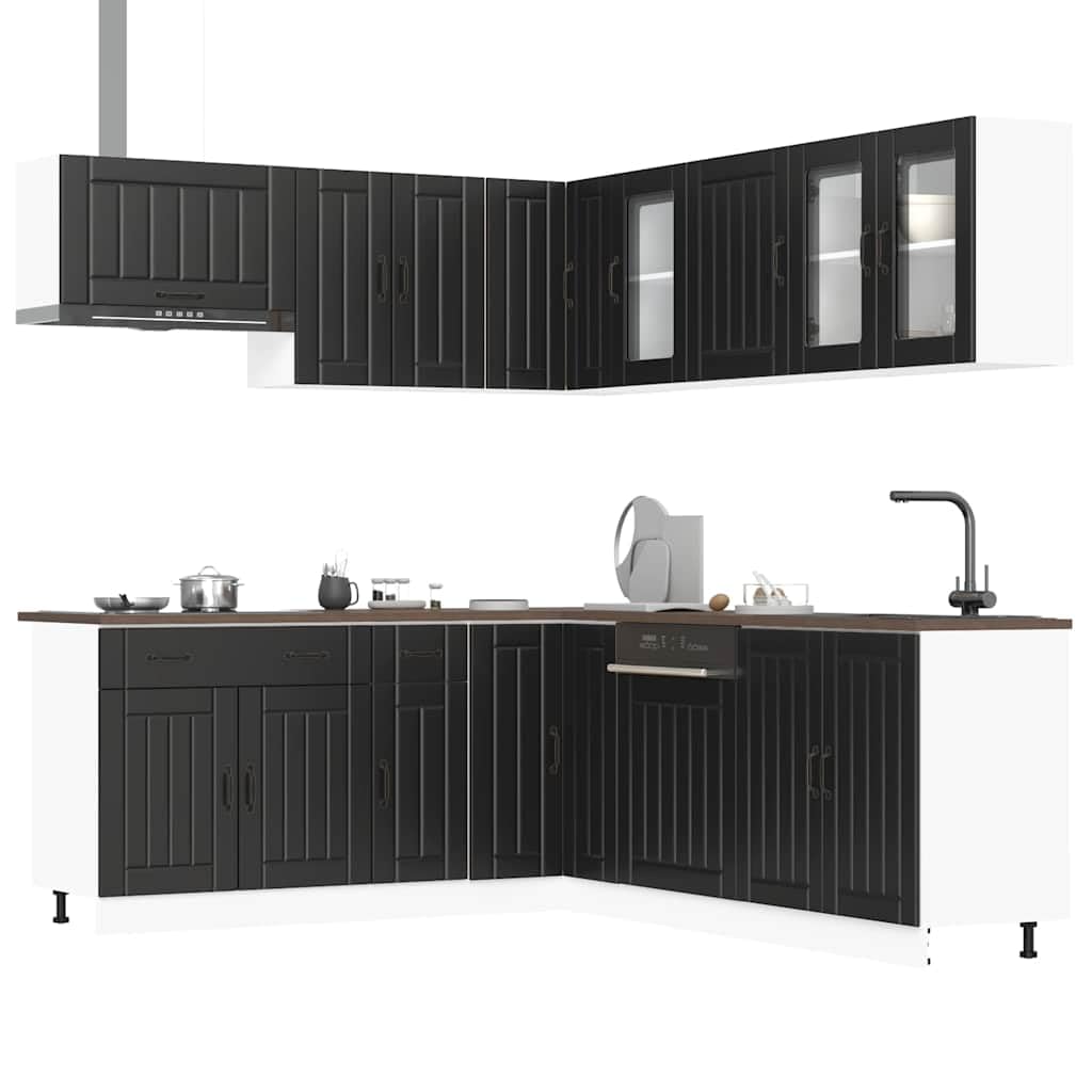 Ensemble de 11 meubles de cuisine Lucca en bois noir avec aménagement de cuisine et modules de cuisine pour un espace de rangement optimisé