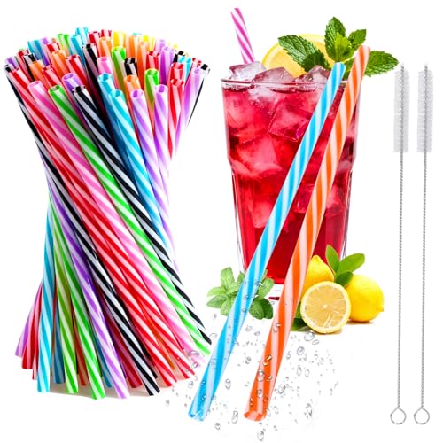 KDISHKRA 100 Pajitas Reutilizables, 23cm/Material de PP/Con 2 Cepillo De Limpieza, Pajitas Gruesas coloridas para Café Bebidas Zumo Cócteles, Ideal para Niños y Adultos (10 Colores)