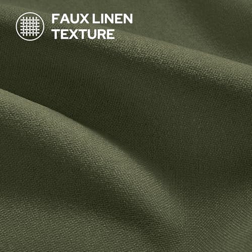 Image of HOMEIDEAS 100% Blackout Olive Green Linen Curtains 52W x 96L 2 Panels