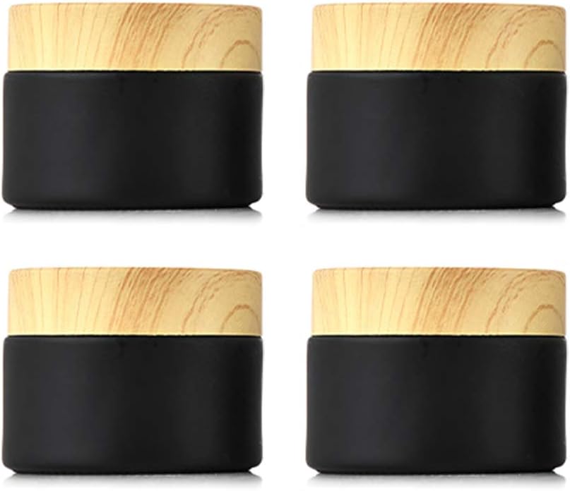 4 Pack 30 Gram Black Frosted Glass Cream Jar,Empty Sample Makeup Cosmetics Container Jar Pot With Seal Inner Liner for Face Cream,Lotion,Eye Shadow-FREE 4 Plastic Pick Stick