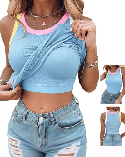 Image of CHICME Womens Sleeveless Ribbed Built in Bra Tank Tops