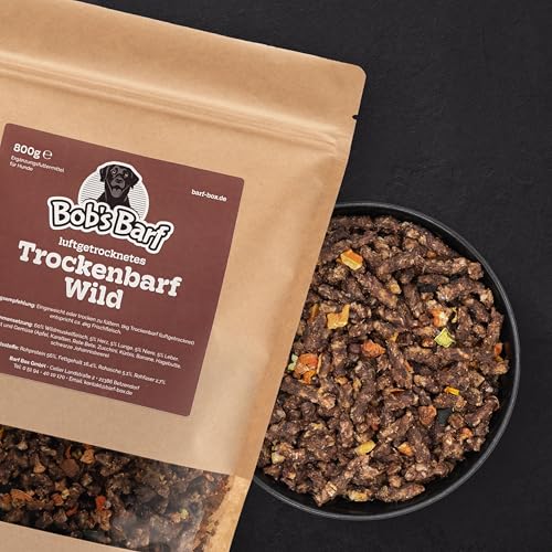 Trockenbarf Wild luftgetrocknet, Hundefutter, 80% Wildfleisch mit 20% Obst und Gemüse, 800g, Hohe Verträglichkeit, Getreidefrei, Barf Ergänzungsfutter für Allergiker (Wild)