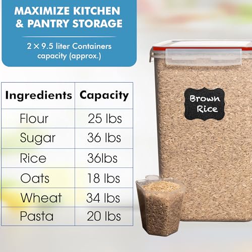 Image of Shazo 2 PC (9.5L | 321 Oz) Extra Large Bulk Food Storage Containers with Airtight Lids for Flour, Sugar, Rice, Cereal & Pasta - Leakproof, BPA-Free Plastic Canisters for Kitchen & Pantry Organization