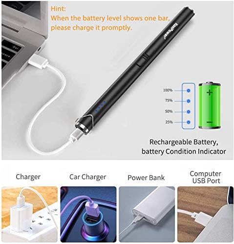 Koopower Candle Lighter, Electric Arc Lighter USB-C Rechargeable Windproof Flameless Lighter Long Lighter with LED Battery Display and Safety Switch for Candle,Cigarettes,BBQ Camping Fireworks (Black)