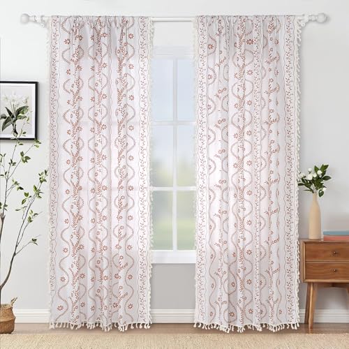 Image of Schweek Boho Floral Curtains 84 Inches Length 2 Panels for Living Room