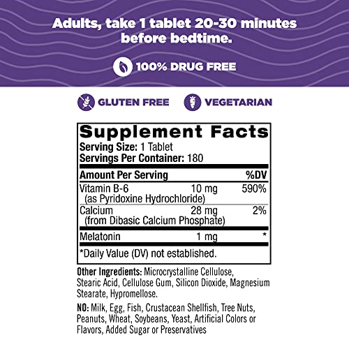 Natrol Melatonin Tablets, Helps You Fall Asleep Faster, Stay Asleep Longer, Strengthen Immune System, 100% Vegetarian, 1Mg, 180 Count #TOP3