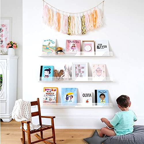 Image of 2 Pack 36 Inch Clear Acrylic Kids Wall Bookshelves,Display Rack