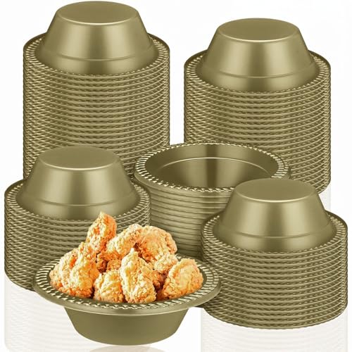 Lallisa 100 Pcs 12oz Gold Disposable Plastic bowls Dessert Cups Ice Cream Snack Salad Soup Food Serving Bowls for Party Favor Picnic