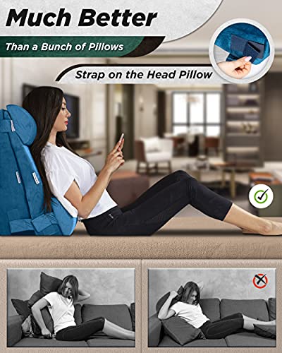 Lunix Lx8 Adjustable 4Pcs Orthopedic Bed Wedge Pillow Set, Post Surgery 100% Memory Foam For Back, Neck, Leg Pain Relief, Sitting Pillow For Acid Reflux And Gerd, Comfortable Pillows For Sleeping Blue #TOP3