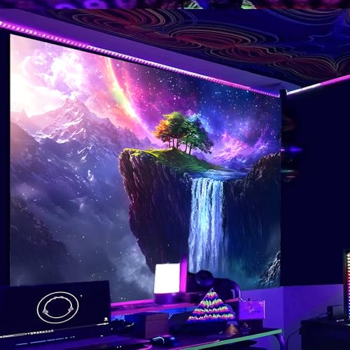Image of Nuxovilar Floating Island Wall Tapestry Polyester 59.05x51.18 In | Glow Poster Trippy Wall Art Galaxy Decor UV Backdrop Living Room Bedroom Lounge Space Room (Floating Island)