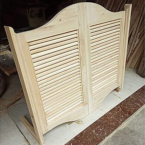 Swinging Doors Cafe Doors,Unfinished Louvered Saloon Swing Door,Solid Wood Garden Kitchen Partition Library Bar Entrance Auto Close Fence Half Waist Gate,With Hinges,Custom Size (W 32In X H 28In) #TOP2