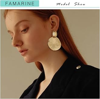 FAMARINE Big Disc Drop Earrings Gold Dangle Earrings Round Hammered Earrings Women