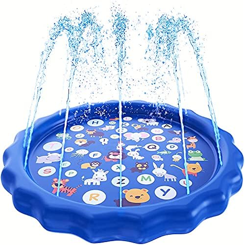 Splash Pad Sprinkler/Play Mat for Kids, Outdoor Water Toys Inflatable for Baby Toddler Boys Girls Children,Summer Funny Toys for Dogs and Toddlers Age Blue (100cm/39.4in)