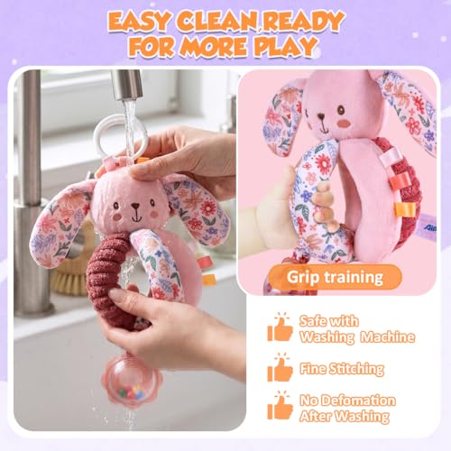 Image of SNOWIE SOFT Stroller Pendant Cradle Hanging Toys for Babies 0-6 Months, Soft Plush Caterpillar Crib Toys Pink Interactive Cartoon Stuffed Crib Ornament Early Educational Activity Babies Sensory Toy