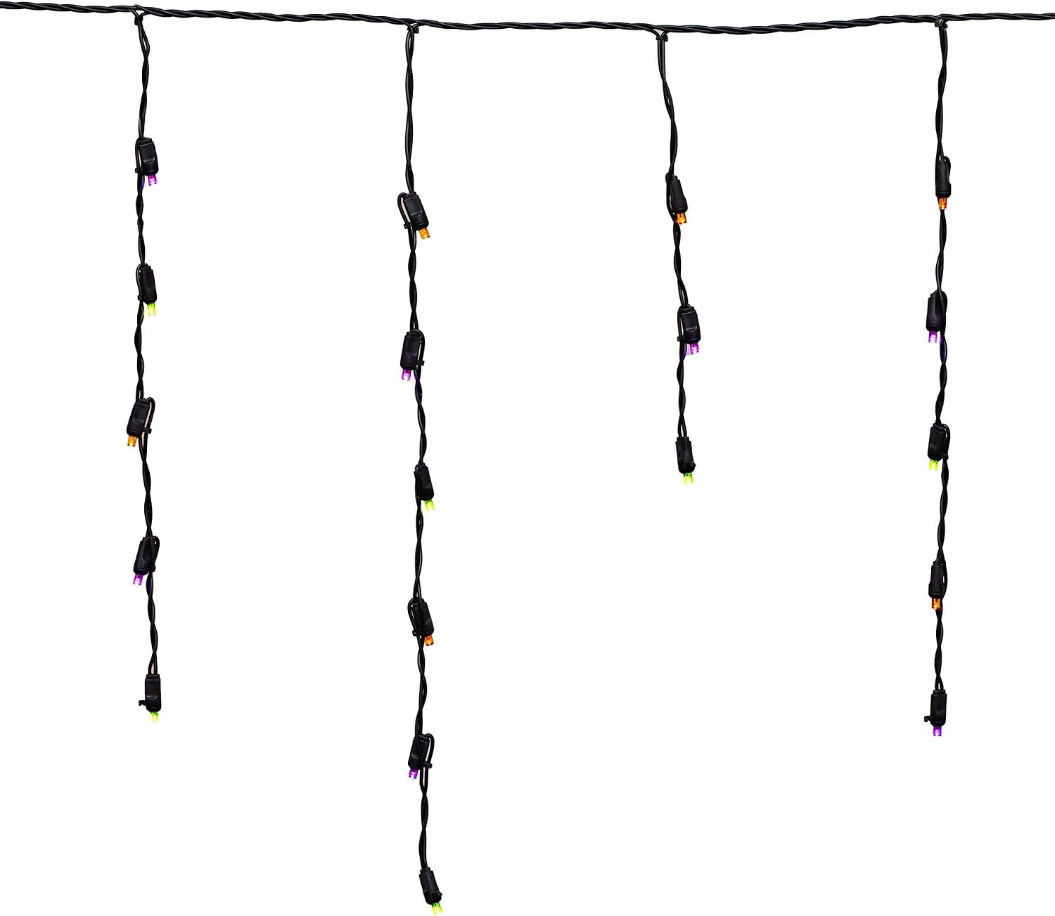 Novelty Lights Halloween LED Icicle Light Set, Purple/Lime Green/Orange, Wide Angle 5MM, Green Wire, 7.5' Long, 70 Light