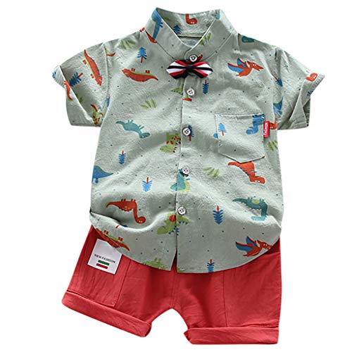 VEKDONE Toddler Baby Boys Clothes Summer Outfits Gentleman Floral Button Down Shirt Bermuda Shorts Outfit Set 1-5T(Green,1-2 Years)