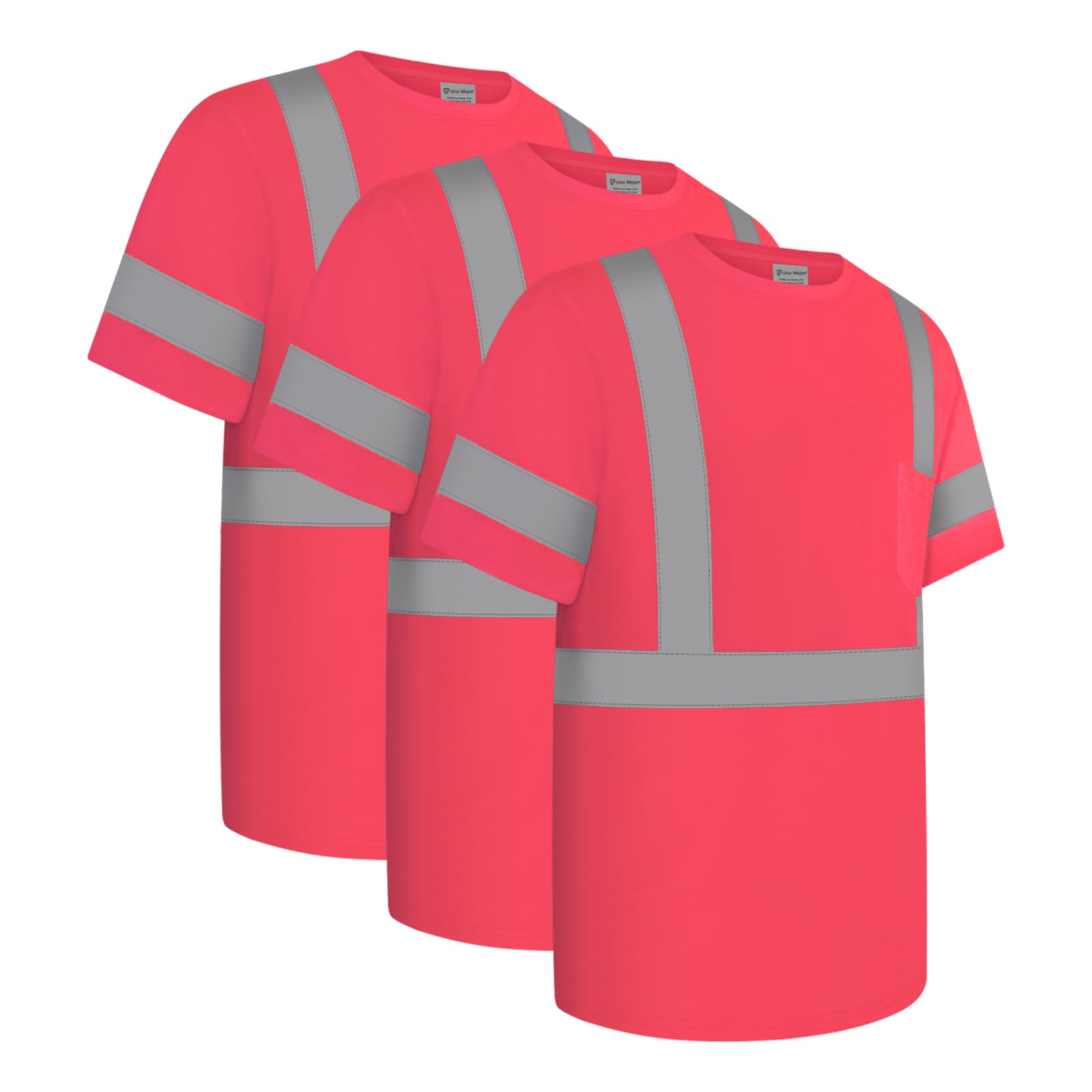 Uno Mejor Work Shirts for Men ConstrUCRtion Class 3 High Visibility Shirts, Hi Vis Reflective Safety T-Shirts for Men Women, Short Sleeve Work Shirts,