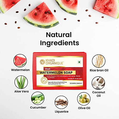 Image of Khadi Organique Natural Herbal Handmade Watermelon Soap Pack of 3 (125 gram each)