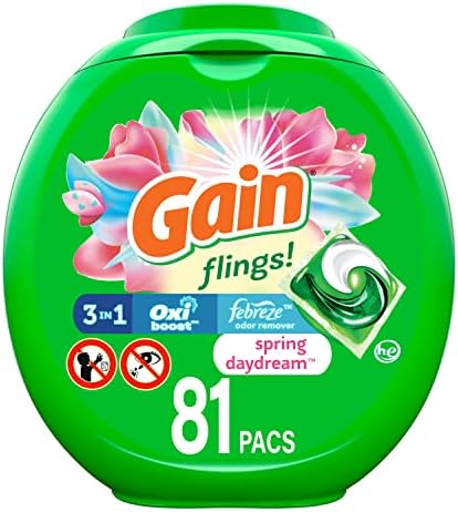 GAIN Flings Liquid Laundry Detergent Soap PODS, High Efficiency (HE), Spring Daydream Scent, 81 Count