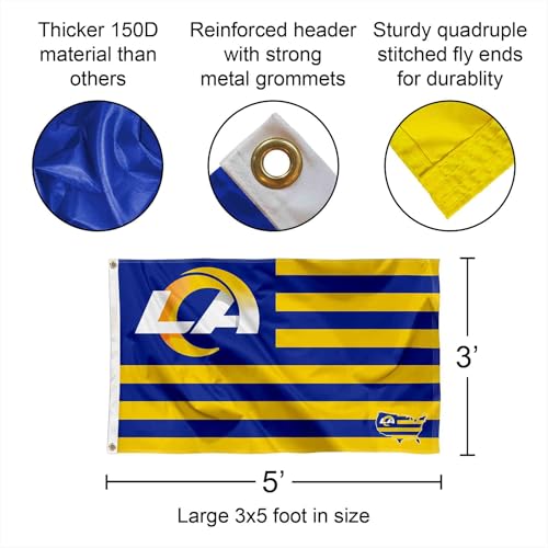Drapeau Los Angeles Rams USA avec œillets renforcés et design rayures américaines - 2