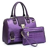 Dasein Women Barrel Handbags Fashion Satchel Bags Top Handle Shoulder Purses Vegan Leather Work Tote (Crocodile Purple)