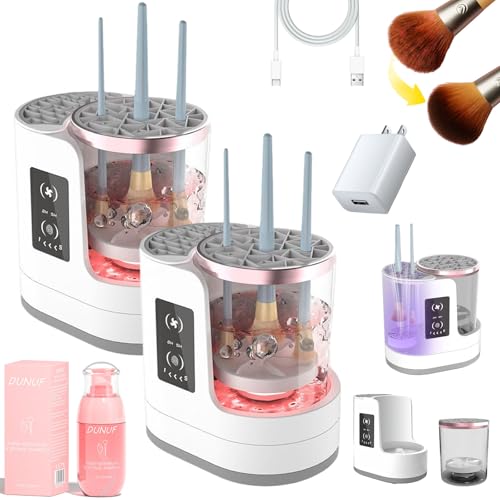 Limpiador de brochas de maquillaje, limpiador de brochas, limpiador y secador automático eléctrico portátil y extraíble, se adapta a todos los tamaños de brochas, eficiente y rápido (2 unidades)