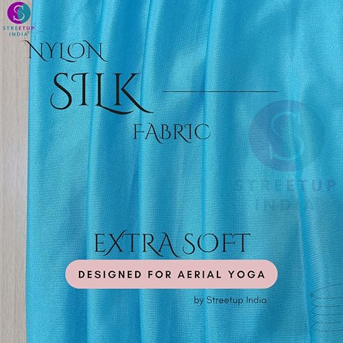 Image of Streetup India Silk Fabric Pro Aerial Swing /Yoga Hammock 6 x 2.6 Mtrs Long Fabric With 2 Carabiner| Sky Blue