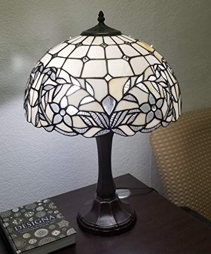 Tiffany Style Table Lamp Banker Jeweled 23" Tall Stained Glass White Mahogany Elegant Vintage Antique Night Stand Light Décor Living Room Bedroom Handmade Gift Am331Tl16 Amora Lighting #TOP2