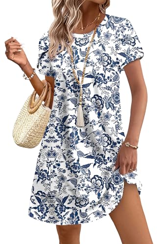 OFEEFAN Summer Dress Spring Dresses Resort Wear for Women 2026 Plus Size Dresses Casual Baby Shower Dress Summer Outfits Floral Blue 3XL