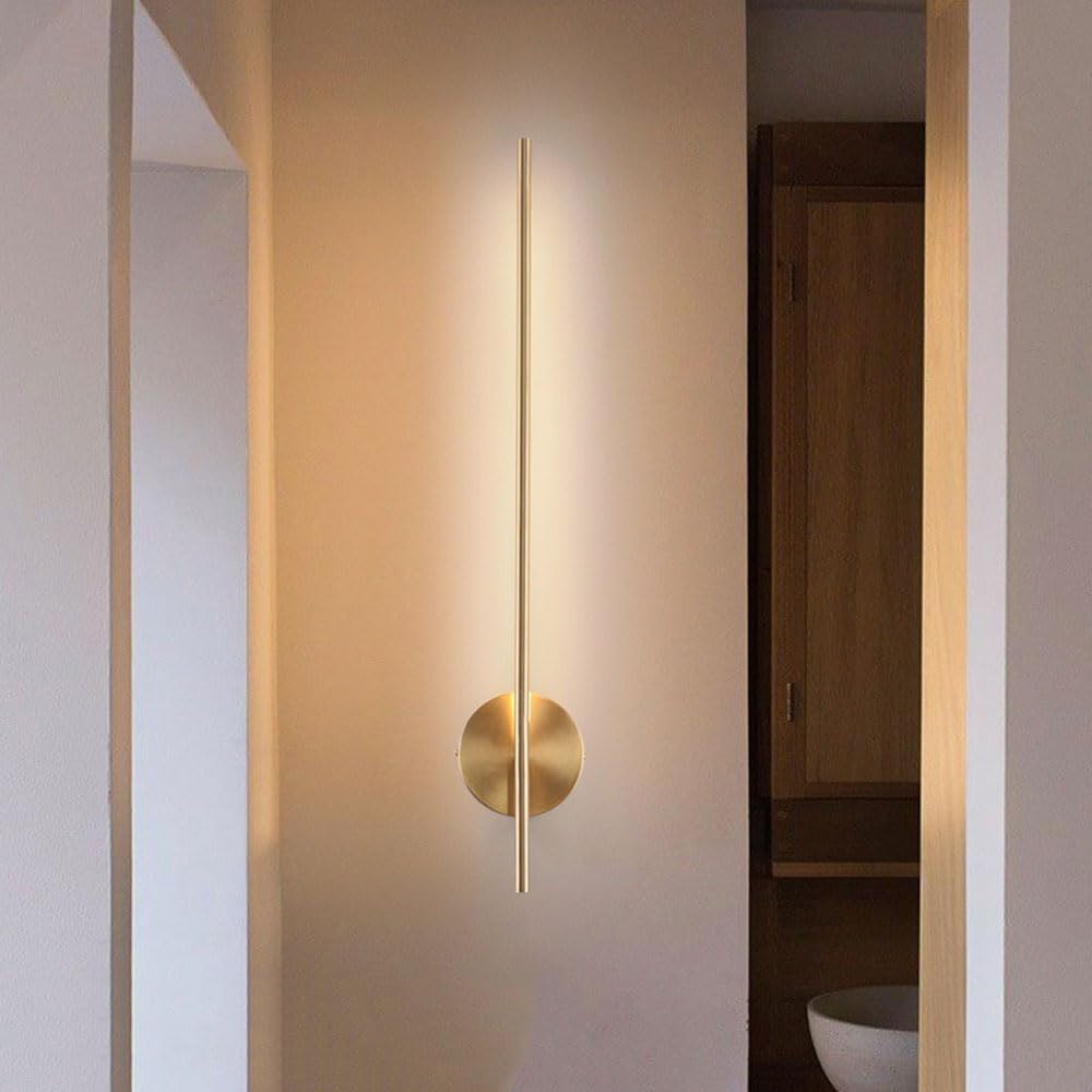 Aplique de pared de latón moderno de mediados de siglo, accesorios de iluminación para pasillo, montaje en pared, lámpara de pared lineal de tira larga, iluminación de pared vintage dorada con
