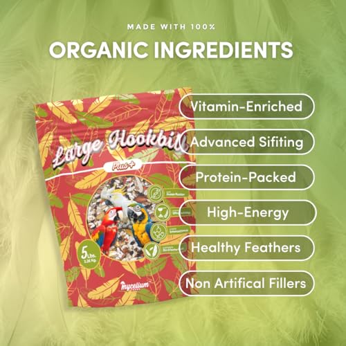Mycelium Organic Large Hookbill Plus Bird Food (5 LB Bag) | Premium Daily Bird Seed for Macaws, Cockatoos, & Amazons | High-Protein, Vitamin-Fortified Skin & Feather Support | Non-GMO & USA-Made - Image 6