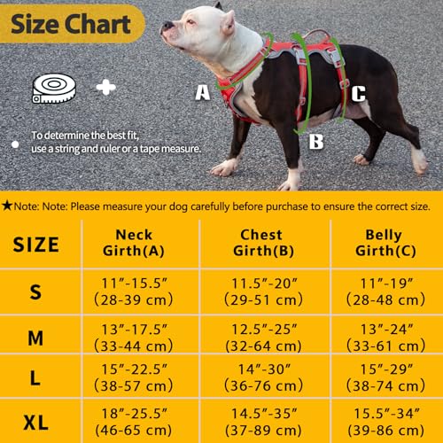 Image of Huntboo Escape Proof Dog Harness, Escape Artist Harness, Reflective Harness with Padded Handle, Breathable, Durable, Adjustable Vest for Medium Dogs Walking, Training, and Running Gear (Red, M)