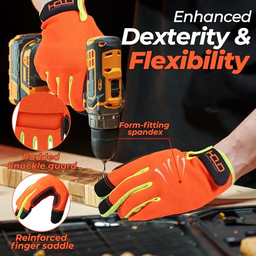 Image of HANDLANDY Work Gloves for Men & Women, Utility Mechanic Working Gloves Touch Screen, Flexible Gardening Gloves for Yard