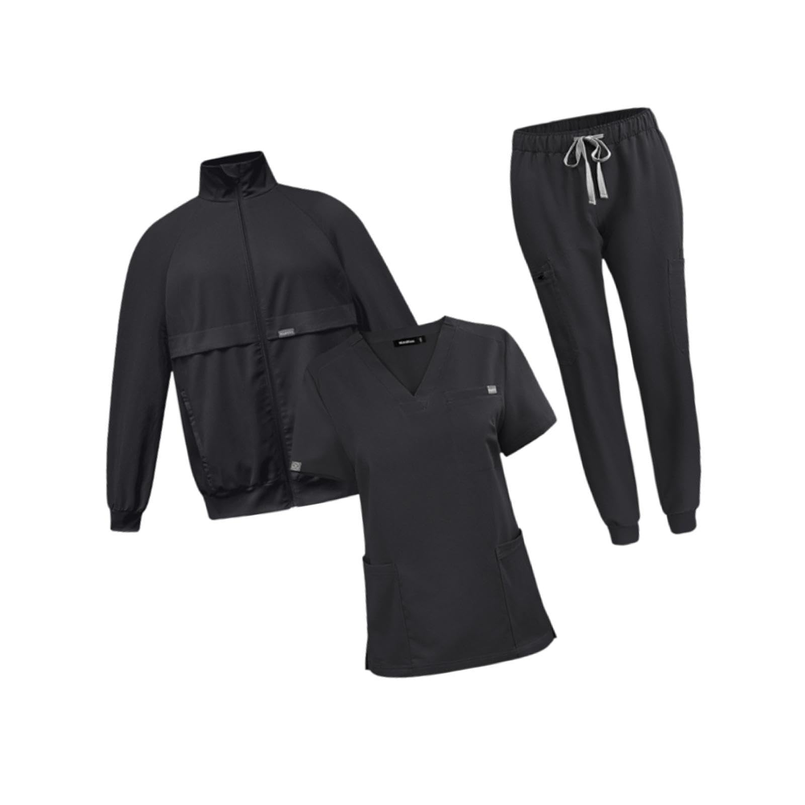 del oficio de enfermera friega los trajes determinados del trabajo de la chaqueta de los pantalones superiores de para el, Negro, L