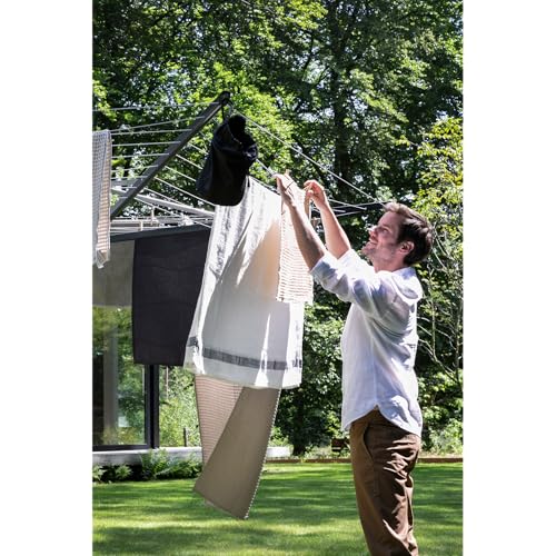 Image of Brabantia Topspinner Outdoor 4 Arm Spinning Clothesline (164 ft /O 1.8 inch) Rotating, Folding Clothes Drying Rack + Ground Spike (Anthracite)