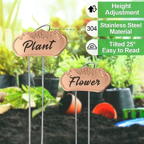 Metal Plant Labels,Tall Outdoor Garden Markers for Flower, Fruit and Vegetable, 304 Stainless Steel Weatherproof Signs (25 Packs, 4" x 1.9", Gold)