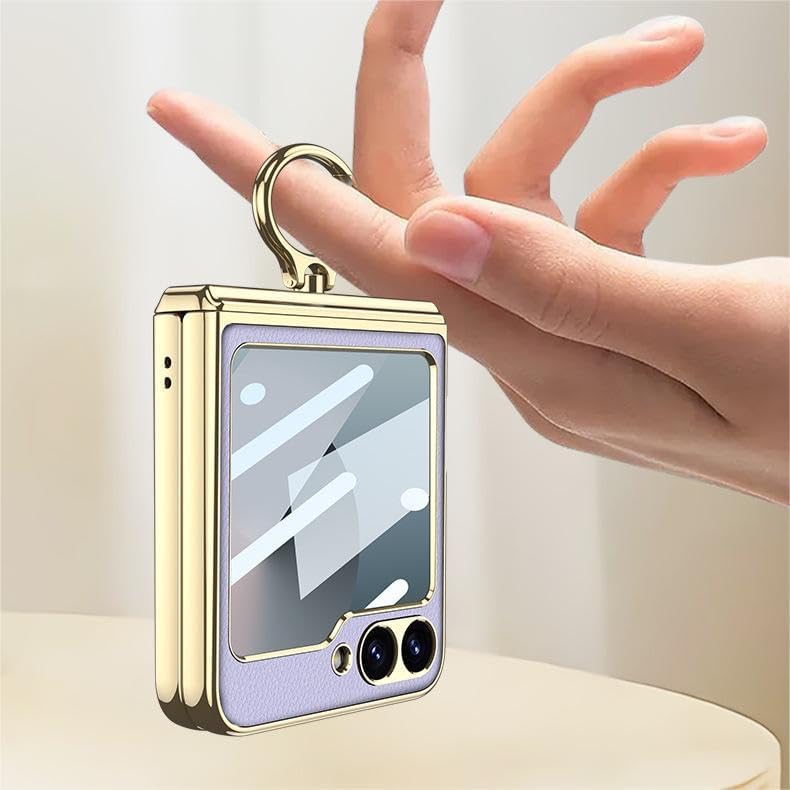 Magnetic Folding Litchi Leather Case for Samsung Galaxy Z Flip 6, All-Inclusive Phone Protective Cover for Flip6, Anti-Drop Shell with A Electroplating Ring (Black,for Flip 6)