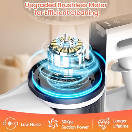 Cordless Vacuum Cleaner, 30Kpa Stick Vacuum with LED Display, Battery Powered Vacuum Up to 40 Min Runtime, Lightweight, Rechargeable Vacuum Cleaners for Home Hard Floor Carpet Pet Hair(White)