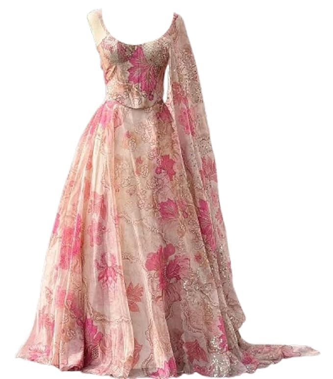 Lehenga Choli Indo-Western Set For Womens And Girls Hevay Pure Organza digital printed 8mtr flair lehnga with canvas patta can can and with dori Chaniya Choli Wedding Lehenga Choli Indo-Western Set For Womens And Girls Hevay Pure Organza digital printed 8mtr flair lehnga with canvas patta can can and with dori Chaniya Choli Wedding