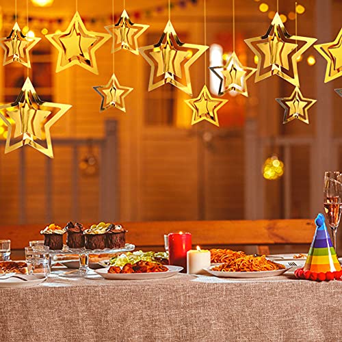 3D Gold Paper Stars Hanging Ornaments Party Decoration Kit Metallic Glitter Hanging Star Twinkle Little Star Decor Nursery Kids Room Birthday Wedding Baby Shower Christmas Graduation Ramadan #TOP3