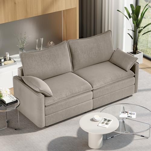 Image of Vesgantti 74 inch Loveseat Sofa for Living Room, Comfy Cloud Couch Deep Seat Chenille Modern 2 Seater Small Sofa with Armrest Pillow, Easy Assembly for Small Spaces, Light Brown