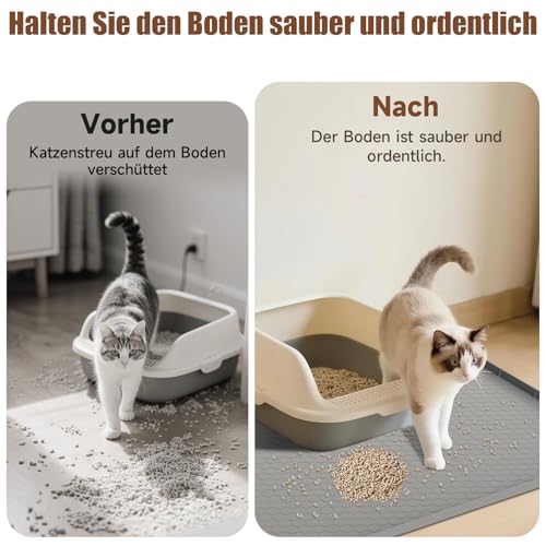 Große Katzenklo Matte 80x56cm, Katzenstreu Matte aus Lebensmittelechtem Silikon, Wasserdicht Urinbeständiges Katzenmatte Katzenklo, Leicht zu Reinigen, rutschfeste Katzenmatte für den Boden - Grau