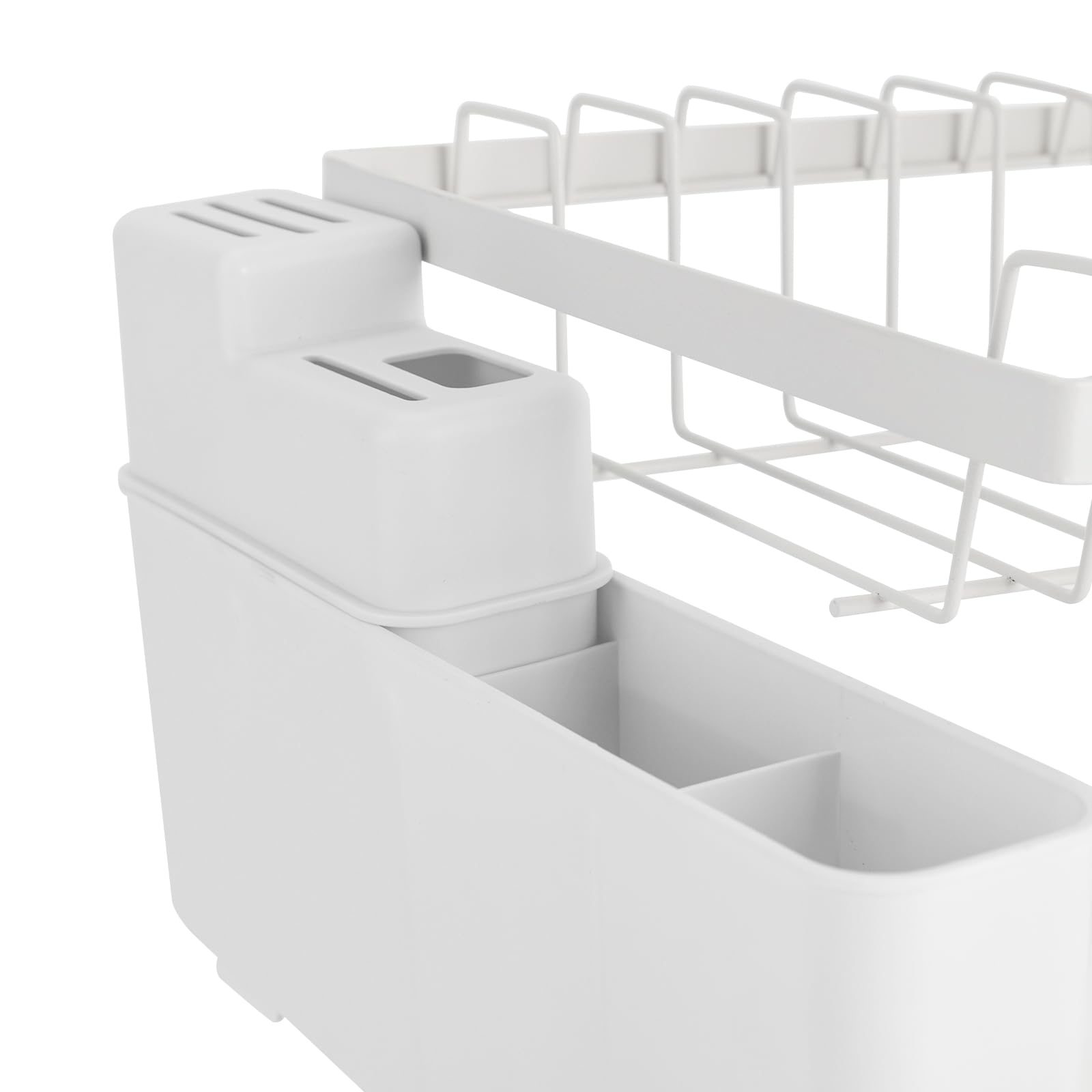 Escurreplatos de acero inoxidable, escurridor de platos, bandeja de goteo de 2 niveles, escurridor de platos para platos, tazas, tabla de cortar (blanco)