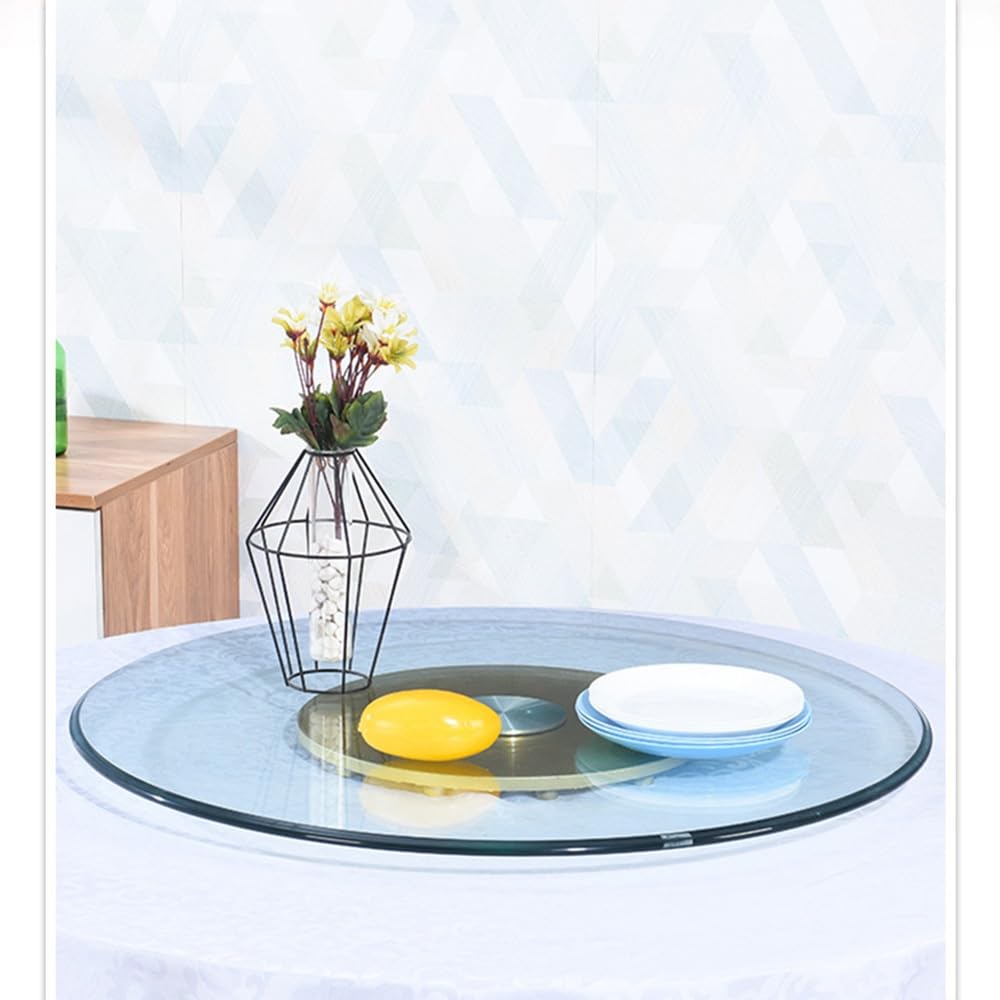 Plateau tournant Lazy Susan Verre trempé doré et argenté pour Table à Manger, pivotant, 109 cm, 119 cm, Plateau Service Robuste et Silencieux