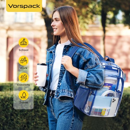 Image of Vorspack Clear Backpack for School, 16 inch Large Clear Bookbag