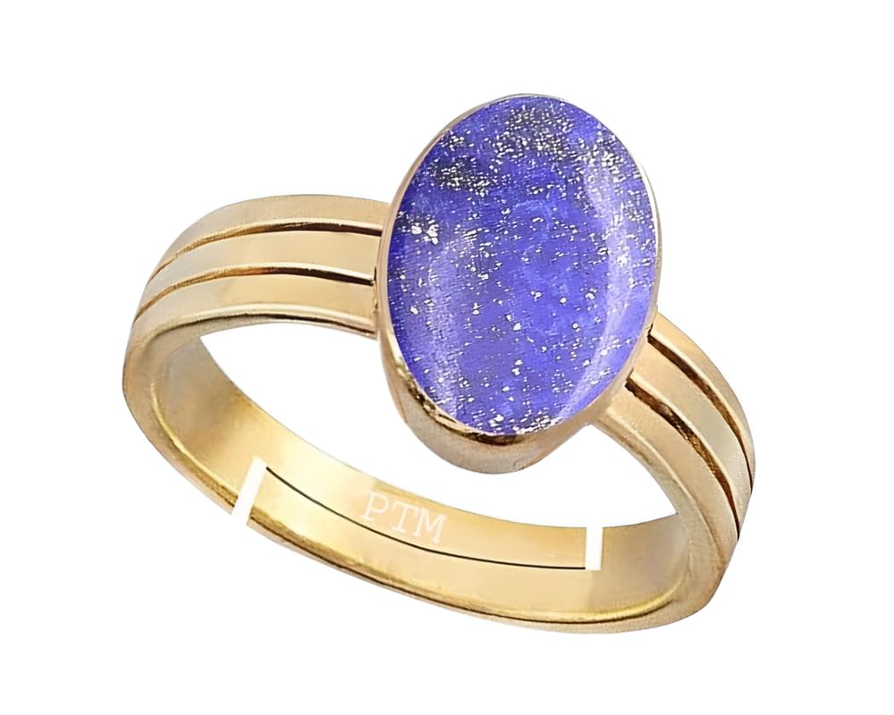 PTM Natural Lapis Lazuli 3.25 to 10.25 Ratti or 3.00 to 9.50 Carat Astrological Certified Gemstone Panchdhatu/5 Metals Gold Plated Adjustable Ring for Men Women