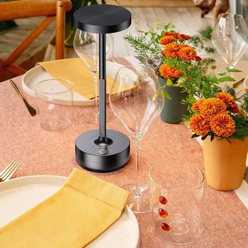 SAKRINGT 2 Pack Rechargeable Cordless Table Lamp - Battery Operated LED Portable Table Light with 3 Color Stepless Dimming, Memory Function - IP54 Waterproof for Outdoor, Restaurant, Patio, Camping