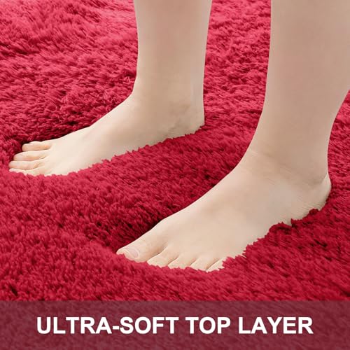 OLANLY 2x5 Machine Washable Runner Rugs for Hallway, Soft Fluffy Shaggy Bedside Rugs for Bedroom, Living Room, Indoor Floor Carpet for Kids Girls and Boys, Nursery Rooms, Home Decor Aesthetic, Red