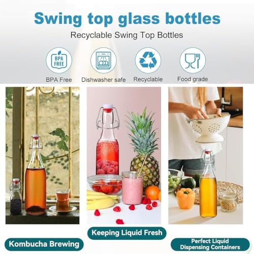 Image of Glassbunny 500ml Borosilicate Glass Water Bottles with Airtight Cap, Clear, Swing Top Flip Top Bottles for Fridge, Leak Proof, Reusable, BPA Free, Pack of 4