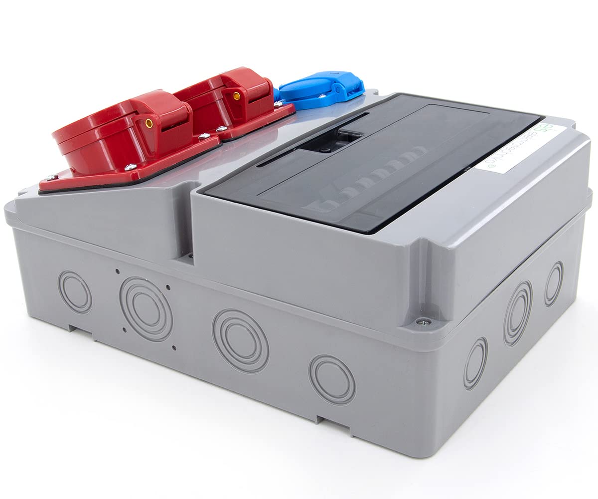 ELS Elektrotechnika Distribuidor de corriente con interruptor de protección FI + 2x Schuko de 230V, 2 interruptores de protección LS + 1x CEE 16A + 1 enchufe CEE de 32A, cableado, listo para conectar.